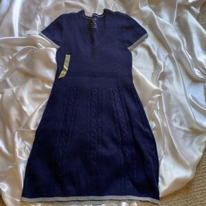 Navy blue yarn dress with grey trimming